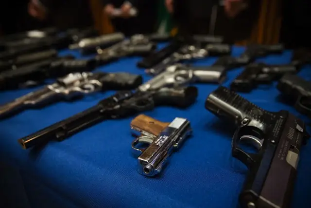 A photo from the largest single gun seizure in NYC history earlier this year